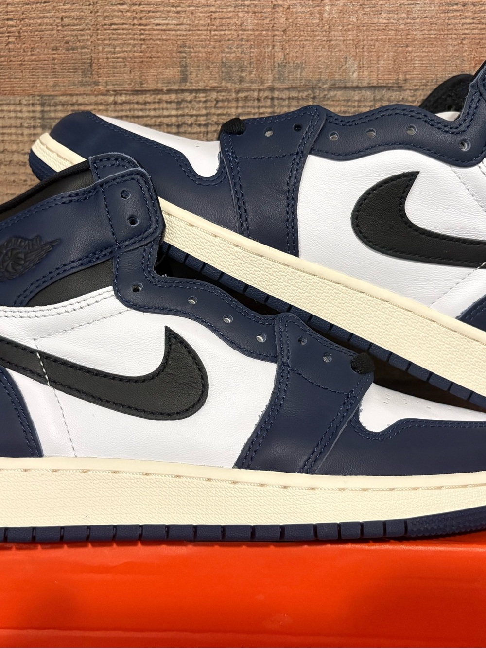Nike Men’s Jordan’s Leather Sneakers in White, Navy & Black